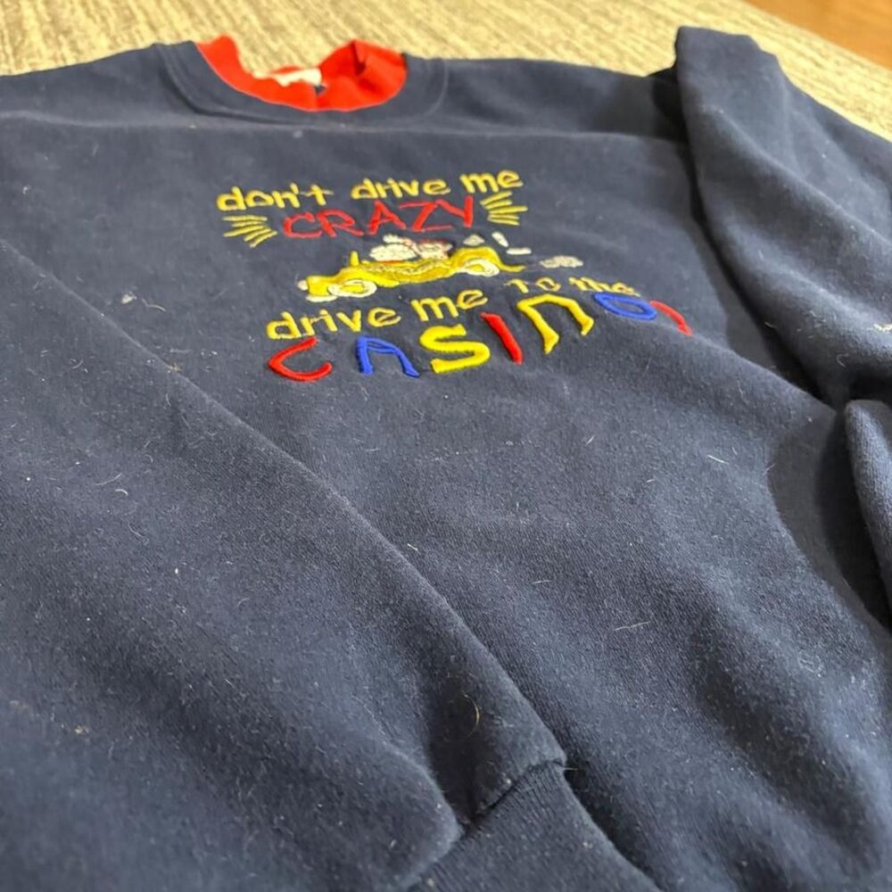 VIntage comedy "Drive me to the Casino" Jerzees Men's Navy and Blue Sweatshirt